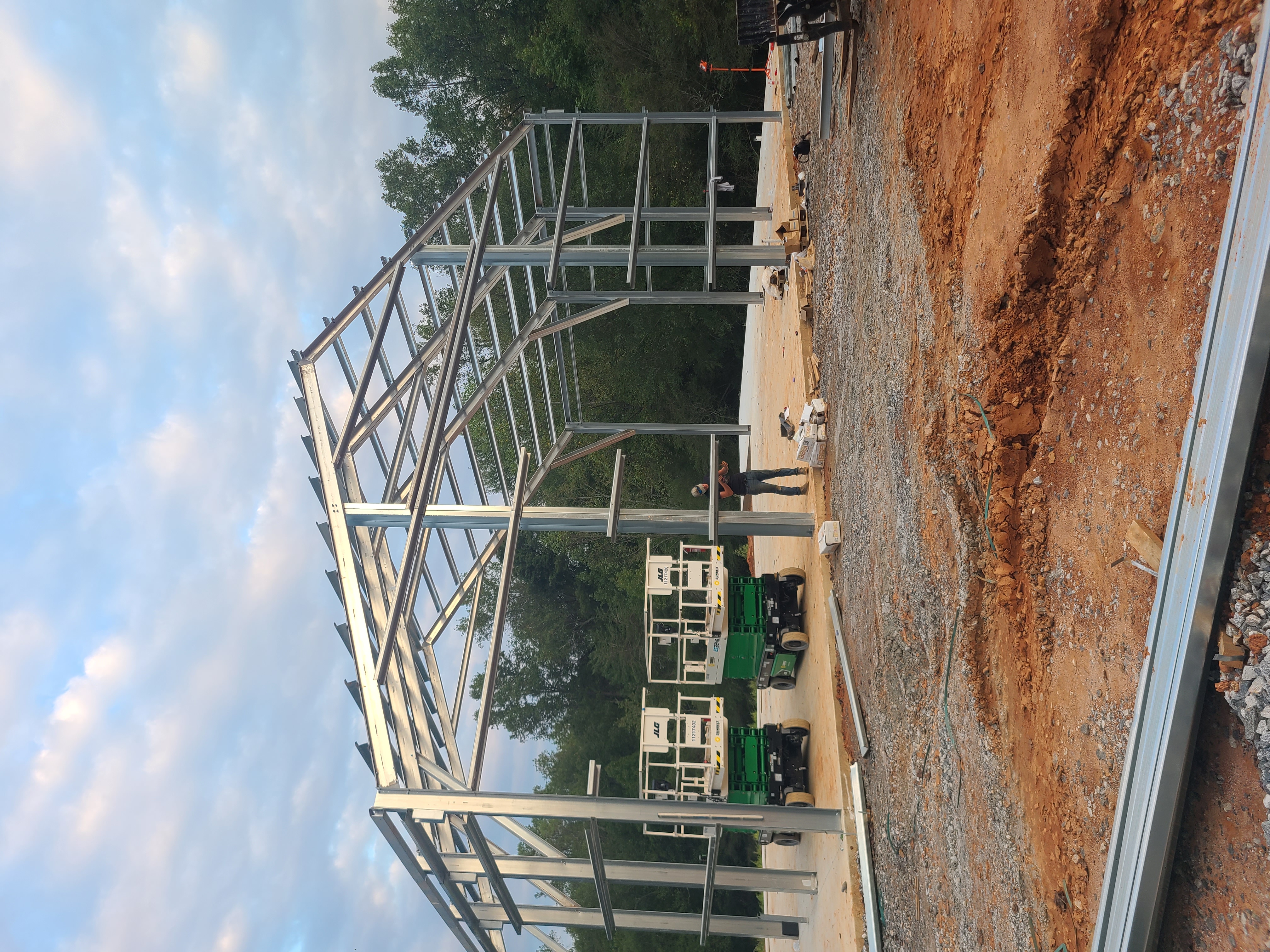 Large galvanized steel structure under construction